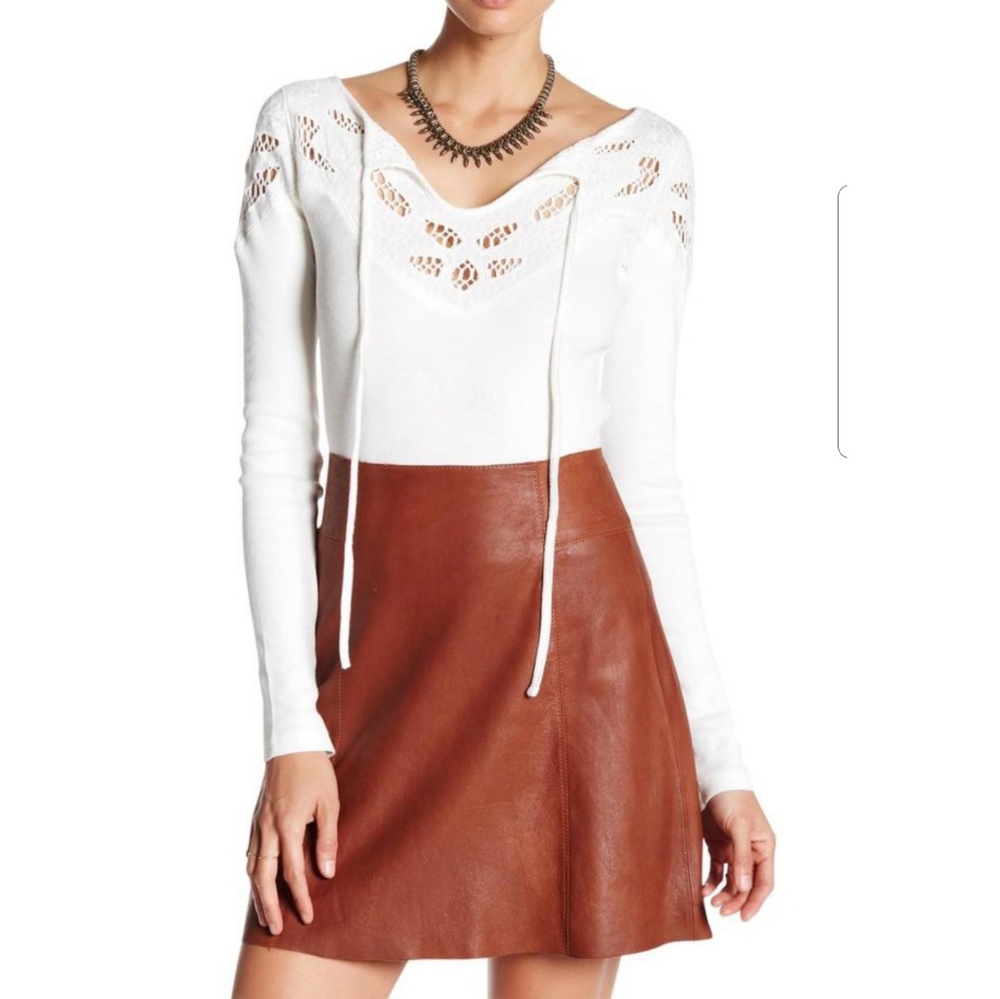 Free People Embroidered Lace Yoke Long Sleeve